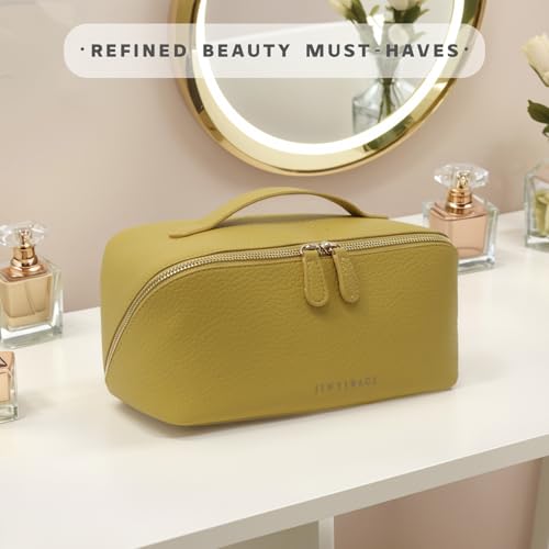 Travel Makeup Bag – Large Cosmetic Organizer with Waterproof PU Leather, Smooth Double Zipper & Tear-Resistant Lining, Toiletry Pouch for Women (Yellow) - color: 01-Yellow