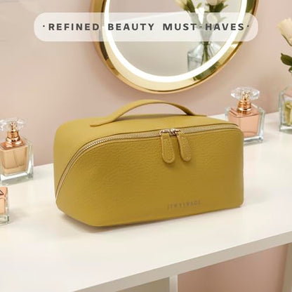 Travel Makeup Bag – Large Cosmetic Organizer with Waterproof PU Leather, Smooth Double Zipper & Tear-Resistant Lining, Toiletry Pouch for Women (Yellow) - color: 01-Yellow