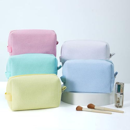 DYSHAYEN Waffle Makeup Pouch Bag, Small Travel Cosmetic Bag, Gifts for Women Bridesmaid,Wedding,Christmas (White) - color: White