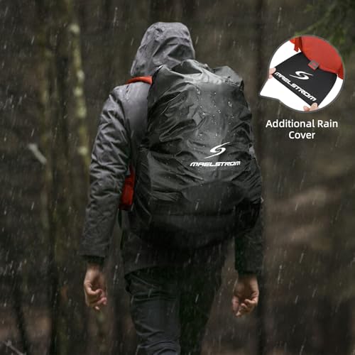 Maelstrom Hiking Backpack, 40L Waterproof Camping Daypack for Men and Women, Lightweight Travel Pack with Rain Cover (Orange) - color: Orange