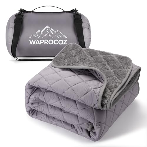 Waterproof Camping Blanket - Cozy Coral Fleece Lining, Triple Layers Warm Comfy Foldable for Camping Stadium, Beach, Picnic, Grass, Concerts, Car, Dog, 51''X 70'' Grey - color: Grey