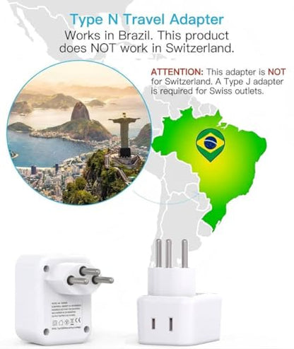 HANYCONY Brazil Power Adapter, Type N Plug Adapter with 2 Outlets 3 USB Ports (2 USB C), Travel Adapter for US to Brazil Brazilian Brasil - style: Type N - Brazil