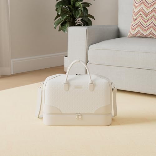 ITIEZY Weekender Overnight Bag for Women - Large Travel Duffel Bag with Shoe Compartment, Gym Duffel Bag Hospital Bag Carry On Tote Bags for Airplanes with Crossbody Bag Toiletry Bag 3Pcs Set - color: 9-White