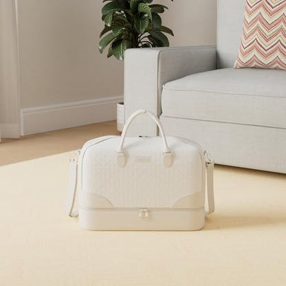 ITIEZY Weekender Overnight Bag for Women - Large Travel Duffel Bag with Shoe Compartment, Gym Duffel Bag Hospital Bag Carry On Tote Bags for Airplanes with Crossbody Bag Toiletry Bag 3Pcs Set - color: 9-White