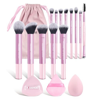 MAANGE 16PCS Makeup Brush Set Travel Makeup Brushes for Liquid Powder Contour Concealer Cream Cosmetics Blending Eyeshadow Eyeliner (Pink) - color: Pink