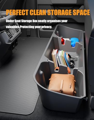 KINGGERI Under Seat Storage Boxes Compatible with 2015-2026 Ford F-150 F150 SuperCrew Cab, 2017-2026 Ford F-250 F-350 F-450 F-550 Super Duty, Upgraded Rear Under Back Seat Cargo Tool Box Organizer - size: 15-26 Ford F150 & 17-26 F250 F350 F450 F550