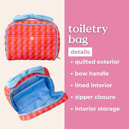 ban.do Large Toiletry Bag for Traveling, Spacious Suitcase Organizer for Makeup/Cosmetics with Pockets, Zippers, Quilted Exterior, Stripes