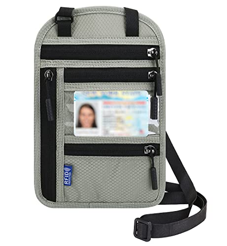 Neck Wallet Lightweight RFID Blocking Waterproof Travel Pouch Passport Wallets for Women Men - color: Small-Light Grey