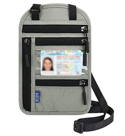 Neck Wallet Lightweight RFID Blocking Waterproof Travel Pouch Passport Wallets for Women Men - color: Small-Light Grey