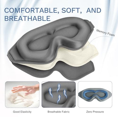 FlyCoco 99% Fully Block Out Light Eye Sleep Mask, 3D Deep Contoured Eyes Cover Zero Pressure, Long Lash Extension Eyes Mask with Adjustable Straps for Sleeping Travel Home Nap Rest Women Men (Grey) - color: Grey