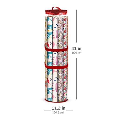 ZOBER Round Christmas Gift Wrapping Paper Organizer Storage - 40 Inch Gift Wrap Storage Containers - Wrapping Paper Holder, Clear PVC Waterproof, Fits 25 Standard Rolls - Red - color: Red Transparent