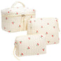 PAZIMIIK 3PCS Makeup Bag SET Large Travel Quilted Zipper Soft Cosmetic Case Pouch for Women Girls Make Up,Cherry Beige - color: Cherry Beige, size: 3 PCS SET