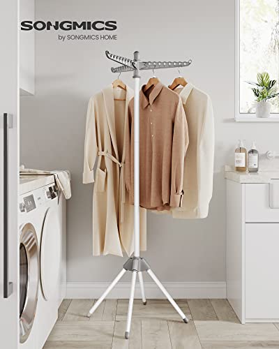 SONGMICS Clothes Drying Rack, 59-Inch Folding Laundry Drying Rack with 3 Rotatable Arms for Hangers, 4 Legs, Stainless Steel, for 27 Pieces of Clothes, Gray and White ULLR510G01 - color: Gray + White, style: 1-Tier