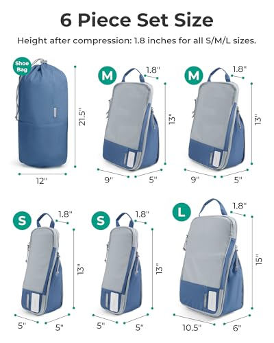 BAGSMART 6 Set /4 Set/2 Set Compression Packing Cubes for Travel, Lightweight Luggage Organizer Bags, Durable Space Saver Bags Travel Essentials - color: Déja Vu Blue, size: Set of 6