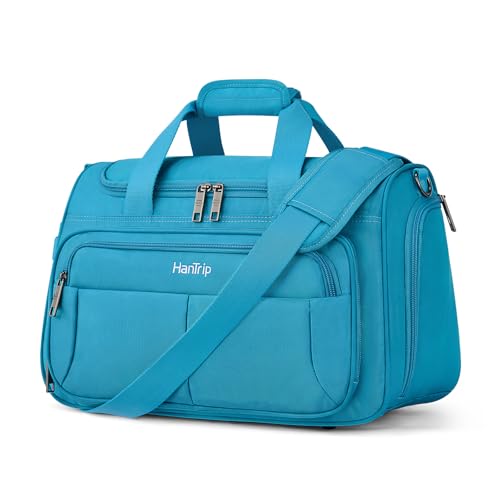 HanTrip Carry on Duffel Bag Foldable Duffle Bags for Travel, Under Seat Personal Item Bags for Airplanes, Weekender Overnight Mens Travel Tote Bag for Women Softside Carry on Luggage (Caribbean Blue) - color: Caribbean Blue, size: Carry-on 16.5-Inch