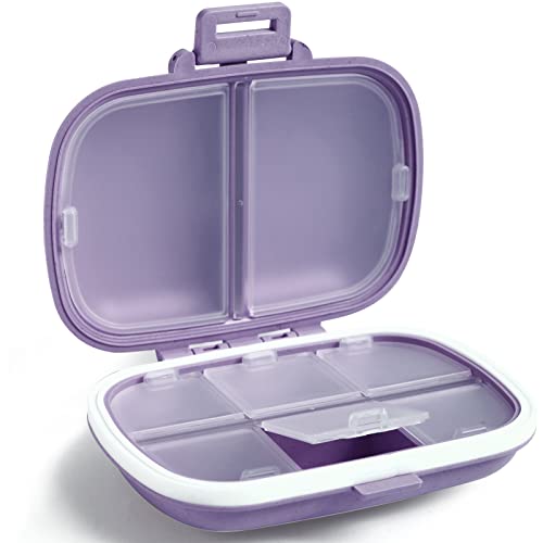 Holii Travel Pill Organizer, 8 Compartments Portable Pill Case, Daily Pill Box to Hold Vitamins, Small Pill Container for Pocket Purse Medicine Organizer（Purple） - color: Purple
