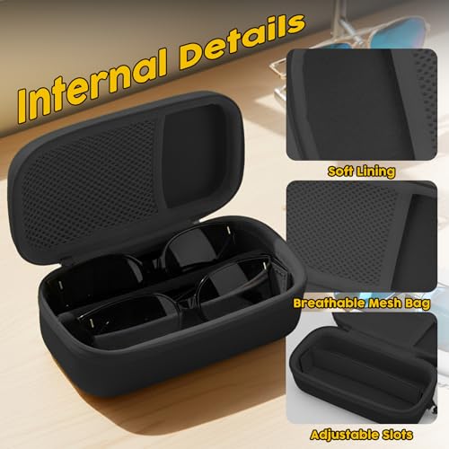 Double Eyeglasses Case,Hard Shell Glasses Case Travel Sunglasses Organizer with Adjustable Slot & Clip for Men Women - color: Black