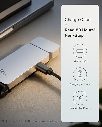 86lux Book Light, Rechargeable Clip-On LED Reading Light for Bed & Night Use - 3 Color Temperatures with Stepless Dimming, Ultralight Bookmark Design for Kids, Book Lovers, Silver - color: Silver