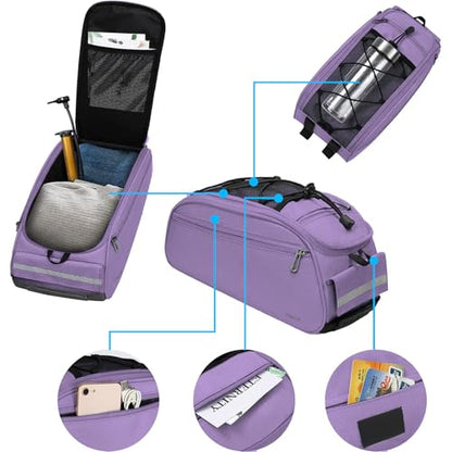 MOSISO Bike Rack Bag, Waterproof Bicycle Trunk Pannier Rear Seat Pouch Cycling Bike Carrier Backseat Storage Luggage Saddle Shoulder Bag - color: Purple