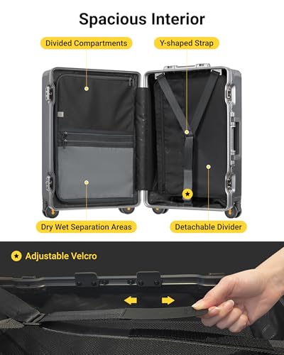 LEVEL8 Zipperless Checked Luggage with Aluminum Frame, Upgraded Medium Hardside Suitcase with Spinner Wheels, Metal Travel Luggage with Double Tsa Locks, 24 Inch, Grey - color: Grey, size: Checked 24 Inch (Upgraded)