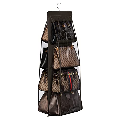 Lirex Handbag Hanging Purse Organizer for Closet, 8 Pocket Handbag Storage Organizer Hanger Oxford Cloth Closet Organizer for Family Closet Bedroom, Foldable and Universal Fit, Dark Brown - color: Dark Brown