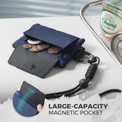 VULKIT RFID Blocking Lanyard Wallet for Men and Women, Nylon Neck Wallet with ID Window, Zipper Pouch and Keychain, Magnetic Pocket for Hiking, Fishing and Outdoor Activities, Navy Night - color: Navy Night