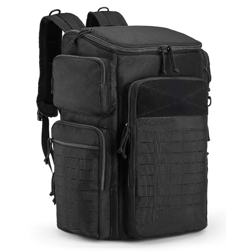 1000D Waterproof Tactical Backpack，Soccer Backpack 50L for Sports Fan，Molle System，for Hiking，Hunting，Outdoor，Fitness，Camping，Military，Training，Basketball，Fishing，Exploration，Competition - color: Black 50l