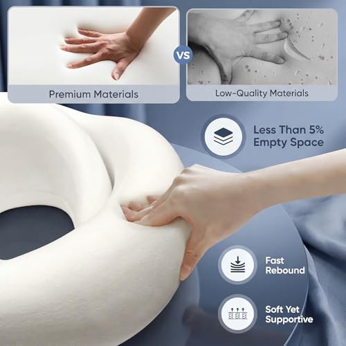 Memory Foam Neck Travel Pillow – 360° Adjustable Support, Breathable Washable Cover, Eye Mask & Earplugs, Carry Bag – Compact Airplane Pillow for Plane/Car/Train/Office (Grey) (Grey)