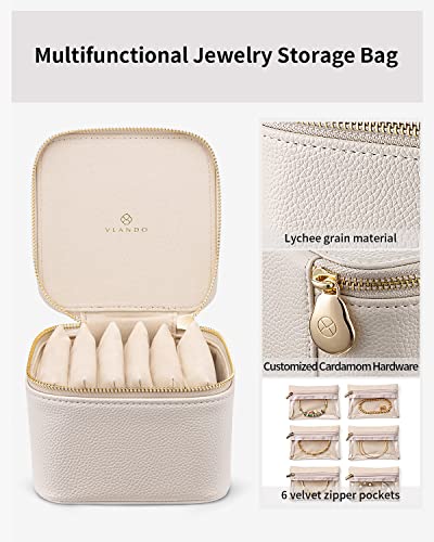 VLANDO Jewelry Travel Case,Valentines Gift,Travel Jewelry Organizer with Clear Velvet Jewelry Bags 6Pcs Zipper Pouch for Women Girl Birthday Gift-White - color: B.6PCS White