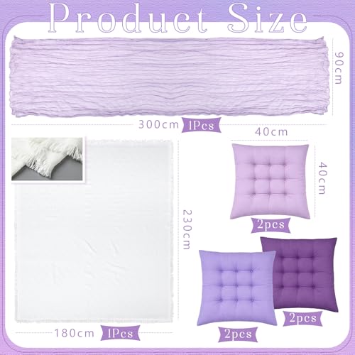 Extra Large Outdoor Picnic Blanket with Table Runner and Floor Pillow Cushion for Picnic Wedding Birthday Baby Shower Backyard(91 x 71'',Purple,6-Person) - color: Purple