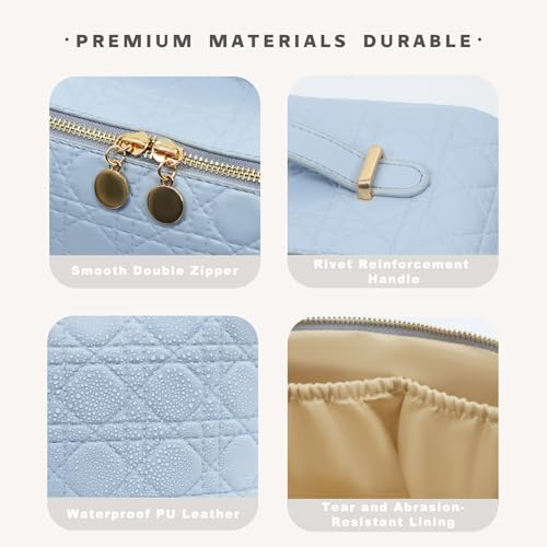 Travel Makeup Bag – Large Cosmetic Organizer with Waterproof PU Leather, Smooth Double Zipper & Tear-Resistant Lining, Toiletry Pouch for Women (Ice) - color: 04-Ice