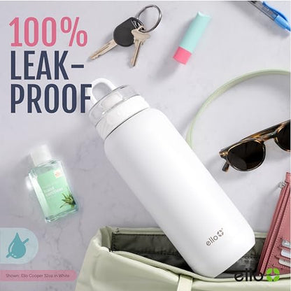Ello Cooper 18oz Kids Stainless Steel Water Bottle with Straw and Carry Handle, Double Walled and Vacuum Insulated Metal, Leak Proof Locking Lid with Soft Silicone Spout, Reusable, BPA Free, Sage - color: Sage, size: 18 Ounces