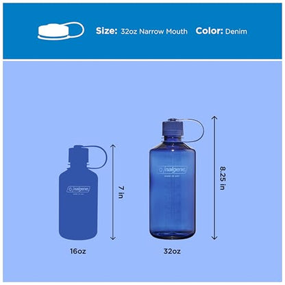 Nalgene 32 oz Narrow Mouth Water Bottle | BPA-Free, Durable & Leak Proof, Lightweight Bottle for Hiking, Gym & Travel, Denim - color: Denim, size: 32 Ounces