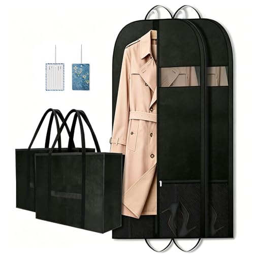 CYD Dress Storage Bags with Shoe Pockets and Scent Card, 54" Garment Bags for Hanging Clothes, Breathable Covers for Women’s Dresses, Coats and Occasionwear, Durable and Dustproof, Black, 2 Pack - style: Garmentbag 54INCH 2 pack