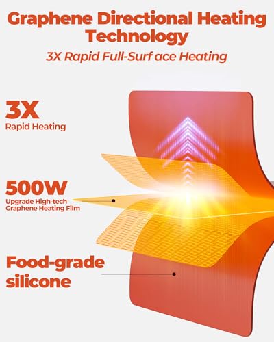 Food Warming Mat for Food, Upgrade High-tech Graphene Heating with 6-Level Adjustable Temperature and 6-Hour Timer, Silicone Roll Up Food Warming Tray, Portable for Parties (Light Blue, Large) - color: Light Blue