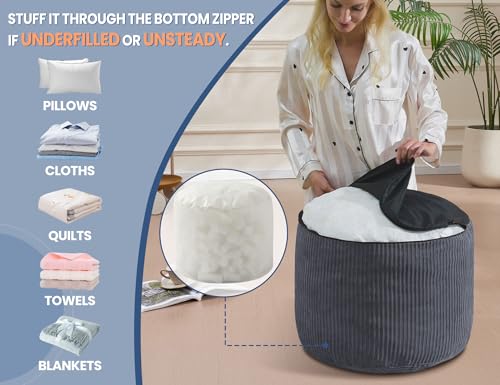WSOFRLAC Round Stuffed Pouf Ottoman Chair with Foot Rest Navy Blue Poof Poofy Ottoman Stool Cover with Foam Chunk Filling 20x15 Poofs Ottomans Furniture - color: Navy, size: 20"D x 20"W x 15"H