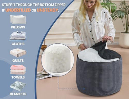 WSOFRLAC Round Stuffed Pouf Ottoman Chair with Foot Rest Navy Blue Poof Poofy Ottoman Stool Cover with Foam Chunk Filling 20x15 Poofs Ottomans Furniture - color: Navy, size: 20"D x 20"W x 15"H