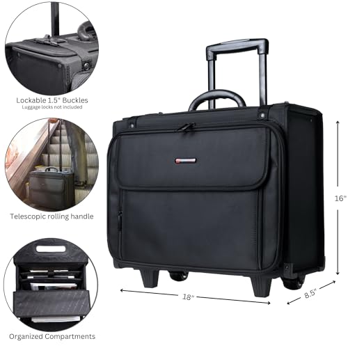 Alpine Swiss Rolling Briefcase | Laptop Bag For Men & Women | Hard Side Catalog Case on Wheels | Legal Size File Dividers | Lawyers Attache Case | Carry-On Overnight Business Travel Bag
