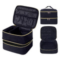 Double Layer Makeup Bag Portable Large Cosmetic Case Organizer with Adjustable Dividers Storage Travel Bag for Accessories Brushes Conditioner and Skin Care Products (Black)