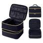 Double Layer Makeup Bag Portable Large Cosmetic Case Organizer with Adjustable Dividers Storage Travel Bag for Accessories Brushes Conditioner and Skin Care Products (Black)