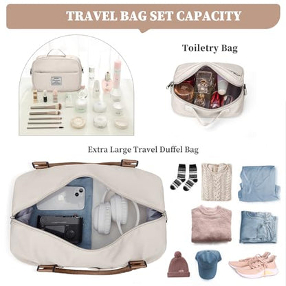 Weekender Bags for Women,Overnight Travel Duffel Bag with Shoes Compartment& Toiletry Bag,Extra Large(Beige & Brown) - color: Beige & Brown, size: Extra Large