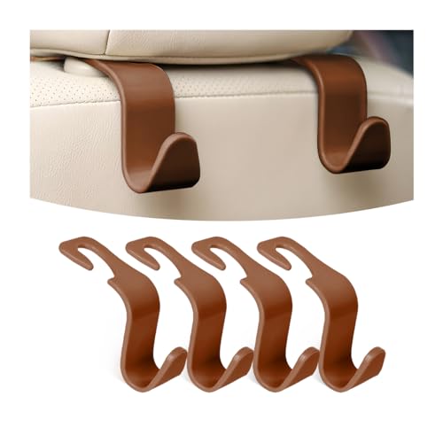 Osilly Car Seat Headrest Hook, 4 Pack Auto Seat Hanger Storage Organizer for Purse Handbag Coats Grocery Bags, Automotive Interior Accessories, Universal Vehicle Backseat Hanging Hook (Brown) - color: Brown