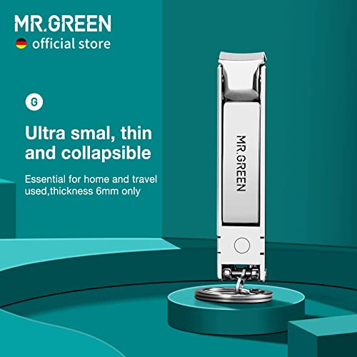 MR.GREEN Collapsible Nail Clippers Small and Thin Portable Travel Nail Scissors Cutter Stainless Steel Manicure Tools with Nail Files (Blue Leather Case+ Iron Box) - size: Blue Leather Case + Iron Box