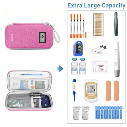 suzamed Insulin Cooler Travel Case,EVA Insulation Travel Medicine Kit with Temperature Display for Diabetes Care,Insulin Pen and Other Diabetic Supplies (Pink-Temp) - color: Pink