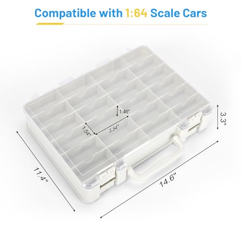 Saichotoy Storage Case for Hot Wheels - Carrying Display Case for 1/64 Scale Toy Cars, 48-Slot Double-Sided Transparent Organizer with Built-in Steps Prevent Sliding & Adjustable Dividers - size: 1 Pack