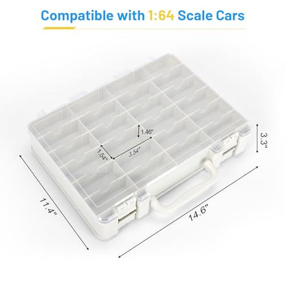 Saichotoy Storage Case for Hot Wheels - Carrying Display Case for 1/64 Scale Toy Cars, 48-Slot Double-Sided Transparent Organizer with Built-in Steps Prevent Sliding & Adjustable Dividers - size: 1 Pack