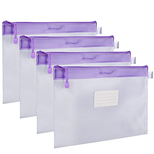 Wisdompro Zipper Pouch, 4 Packs Durable Letter Size Waterproof Mesh File Bag, Document Organizer - Purple - color: Purple