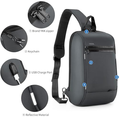 Kingsons 13" Anti-Theft Laptop Sling Backpack. Waterproof nylon, USB port. Ideal for travel, hiking, camping. (FG6301-Grey) - color: Fg6301-grey