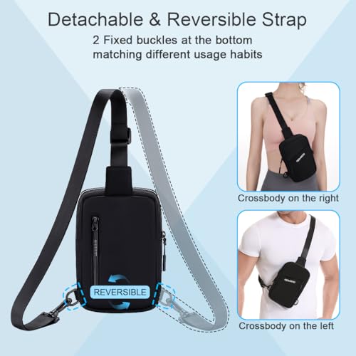 Small Sling Bag for Women Men Chest Bag Water Resistance Mini Crossbody Bag Adjustable Strap Lightweight Shoulder Bag - color: 06-black