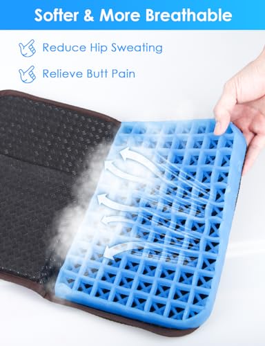 WISIMMALL Gel Seat Cushion Portable Massage Travel Cushions, 14.5" x 10.5" Thick Foldable Seat Cushion for Car Office Chair Wheelchair Hip, Coccyx, Sciatica, Pressure Sores Tailbone Pain Relief - size: M-Brown